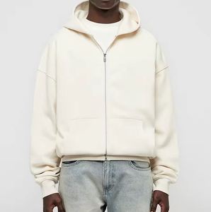 Sweat-shirt à capuche zippé bleu clair pour homme, décontracté, uni, avec poche kangourou, 100% coton, surdimensionné, écologique - Product Image 6