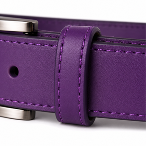 Ceinture en cuir véritable violet avec boucle rectangulaire argentée, style formel, couleur unie, en cuir de vachette - Product Image 4