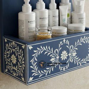 ชั้นวางของติดผนังห้องน้ำลายดอกไม้สีฟ้า – ชั้นวางของไม้สำหรับอุปกรณ์อาบน้ำและของใช้ในห้องน้ำ - Product Image 5
