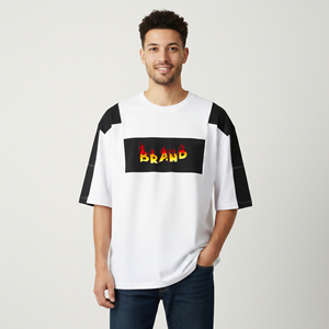 T-shirt Homme Ample 100% Coton Personnalisé Imprimé Numérique Logo Uni Bicolore Respirant Style Hip Hop Streetwear Vente en Gros - Product Image 1