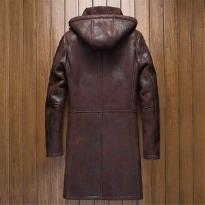 Aussie Edge <b>Men's</b> Genuine <b>Leather</b> <b>Long</b> <b>Coat</b> Turn-down Collar Formal Style Single Breasted Closure Quick Dry Cotton Filled Jacket - Product Image 2
