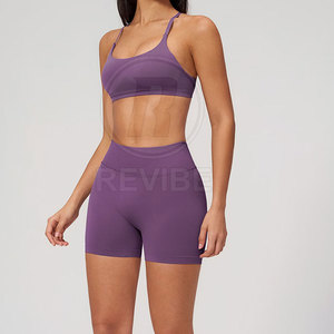 Conjunto de Shorts de Yoga Ligeros con Logotipo Frontal, 2 Piezas, Ropa Deportiva, Secado Rápido, Cintura Elástica, Largo hasta la Rodilla - Product Image 5