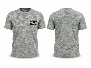 T-shirt à manches courtes gris chiné pour homme, col rond, coupe classique, séchage rapide, en polyester tricoté, vêtement décontracté, logo imprimé sur le devant - Product Image 1