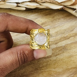 High Demand Silver Eye Boho Moonstone <b>Ring</b> <b>Chunky</b> Brass Jewelry Women 18k Gold Plated Floral Style Band Statement Ethnic <b>Ring</b> - Product Image 6