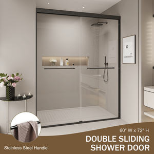 56-60 Pulgadas Ancho x 72 pulgadas Puerta de Ducha Corredera Doble H, Semi-Sin Marco, con Vidrio Templado de 1/4'' (6mm), Accesorio para Baño - Product Image 2
