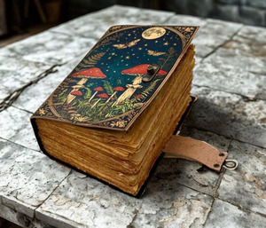 Carnet en cuir artisanal style champignon avec papier à bords festonnés, carnet de croquis, livre des ombres, cadeau personnalisé - Product Image 4
