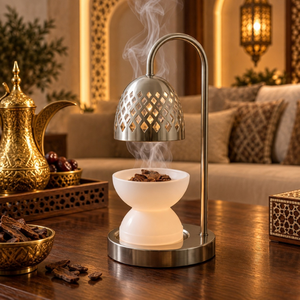 Brûleur à Bakhoor en résine et acier inoxydable |   Porte-encens Oud Arabe en Métal avec Dôme en Treillis Diamanté, Décoration Islamique pour la Maison et le Majlis, Cadeau - Product Image 4