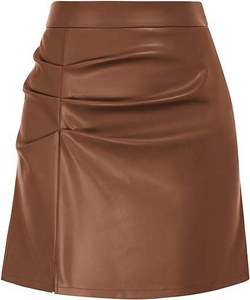 Women's <b>High</b> Waist PU Leather Mini Pencil Skirt Solid Color Ruched Shiny Sexy Style All Seasons Wear - Product Image 2