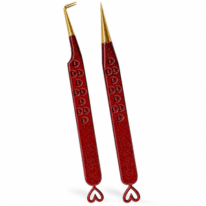 Pinzas para Pestañas con Diseño de Corazón Rojo y Puntas Doradas, Herramienta de Precisión de Acero Inoxidable para Aplicación de Pestañas - Product Image 1