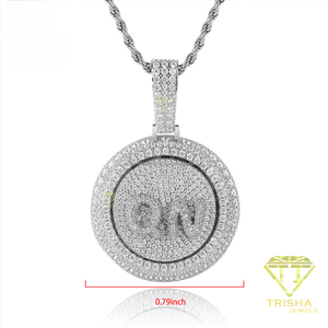 Luxury Iced Out Round Pendant <b>Necklace</b> Custom <b>Initial</b> Letter Pendant Cuban Link Chain Hip Hop Jewelry Gold Plated Rhinestone - Product Image 2