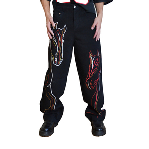 Vintage Custom Embroidered Baggy Jeans <b>Men</b>’s Wide Leg Streetwear <b>Denim</b> Pants Gothic Hip Hop Loose Fit Oversized Trousers - Product Image 1