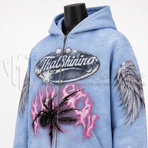 Fabricante de sudaderas con capucha y cremallera personalizadas para hombre, sudadera extragrande estilo streetwear con estampado completo. - Product Image 6
