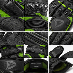 Guantes de Carreras DRAVELLE de Cuero, Dedos Completos, Verde y Negro, Transpirables, con Protección para la Palma, Cierre de Velcro, Unisex - Product Image 5