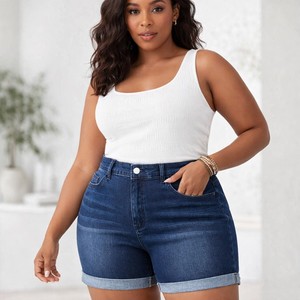 Pantalones Cortos Casuales de Verano para Mujer, de Pierna Ancha, Cintura Alta, Color Sólido, Transpirables, 100% Algodón, con Cordón, para Natación y Actividades al Aire Libre - Product Image 1