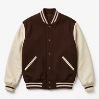 Veste de baseball en laine rose pour homme, manches en cuir de vachette noir, boutons pression, veste bomber de style universitaire à blocs de couleur