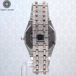 Montre de luxe pour homme Charm Jewels, boîtier en acier inoxydable, incrustation de diamants, mouvement mécanique analogique, 40 mm, verre saphir, bracelet 10 - Product Image 4