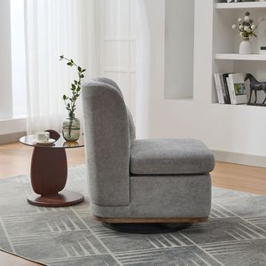 Fauteuil pivotant moderne en chenille rembourré sans accoudoirs, base en métal, pivotant à 360 degrés, avec coussin, pour salon et familles, largeur 25,2 pouces - Product Image 4