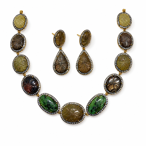 Juego de Collar de Lujo en Plata 925 Chapado en Oro con Kundan Verde y Polki para Mujer, Regalo de Boda, Joyería Tradicional - Product Image 4