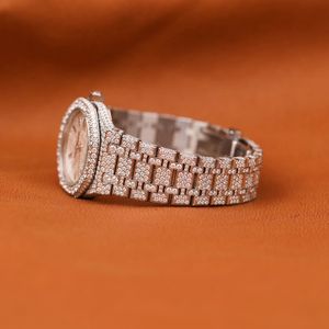 <b>Silver</b> Moissanite Diamond Watch E Round Brilliant Cut VS1 <b>Top</b> Grade Full Stone Handmade Luxury Hip Hop Bling Wrist Watch - Product Image 1