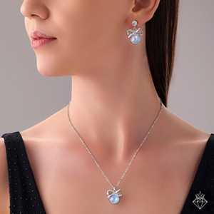 สร้อยคอและต่างหูคริสตัลสีฟ้าโอปอลปราโอปอลเครื่องประดับที่ดีพร้อมโบว์และดีไซน์เรืองแสง - Product Image 2