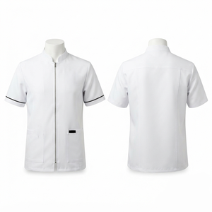 Chaqueta de Barbero Unisex Premium de Poliéster 220 GSM, Azul Rey, Cierre Frontal con Cremallera, Transpirable, Ropa de Trabajo, Bordado Personalizado en Relieve, Uniforme - Product Image 1