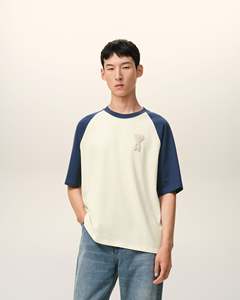Oversized <b>Raglan</b> Sleeve T-Shirt With Embroidered Logo Contrast Trim Cotton Jersey Men's Casual O-Neck <b>Top</b> - Product Image 2