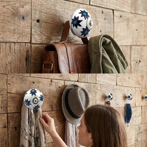 <b>Ceramic</b> Cabinet <b>Knobs</b> Round White Blue Star Pattern Industrial Kitchen Drawer Handle Durable Warehouse Hotel - Product Image 5