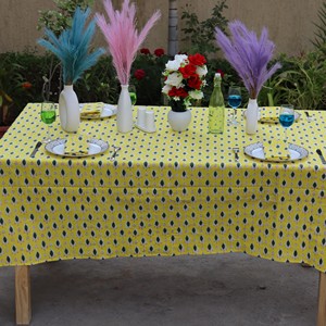 Yellow Printed Cotton <b>Tablecloth</b> <b>Square</b> Geometric Pattern Traditional Chinese Style Washable Home Use - Product Image 6