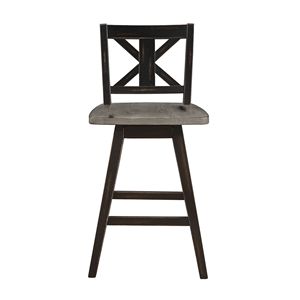 Ensemble de 2 chaises pivotantes noires à dossier en X, hauteur de comptoir, pivotant à 360 degrés, en bois d'hévéa massif, pour cuisine et salle à manger - Product Image 1