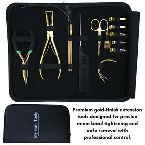 Hair Extension Tools Kit Rexine <b>Case</b> Comb Sectioning Clips Finger <b>Needle</b> Scissor Loop Wire Hook 3 Hole Crimping Remover Plier - Product Image 6