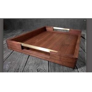 Modern <b>Wooden</b> <b>Serving</b> <b>Platter</b> Rectangular Wood Food Tray with Gold Metal Handles Decorative Ottoman Tray for Hotel Restaurant - Product Image 5