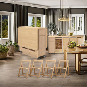 Ensemble table et chaises pliantes en bois massif pour cuisine et salle à manger - Product Image 5