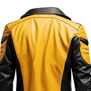 Chaqueta de Cuero para Hombre, Estilo Motero, Color Amarillo y Negro, Prenda Exterior de Moda Vintage - Product Image 6