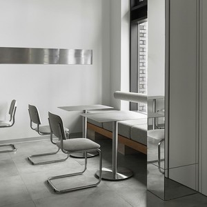 Table à piétement moderne en acier inoxydable 50x50cm carrée, table de salle à manger minimaliste en inox, table d'appoint pour café, bistrot, restaurant - Product Image 4
