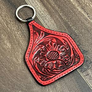 Porte-clés en cuir véritable fait main, gravé floral, style western, vente en gros, cadeau personnalisé - Product Image 3