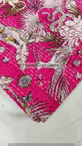 Handmade Bohemian Kantha <b>Quilt</b> Printed Satin Fabric Hand Stitched All Season Home Decor <b>Throw</b> Pink Patterned Design - Product Image 6