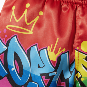 Shorts de boxe personnalisés avec motif graffiti, coupe régulière pour homme, en polyester extensible, vêtements d'arts martiaux, taille adulte - Product Image 2