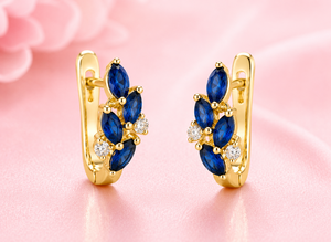Pendientes de Aro de Plata de Ley 925 con Circonita Azul Chapados en Oro de 18K, Corte Marquesa, Engaste de Garra, Tipo Huggie, para Mujer, Joyería de Fiesta - Product Image 2