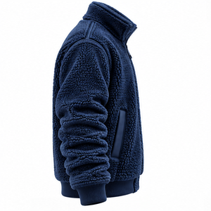 Hot Selling <b>Men's</b> Heavyweight Sherpa Fleece Jacket Navy Blue Stand Collar Full Zip <b>Thermal</b> Teddy Coat Outer Winterwear OEM - Product Image 3