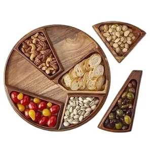 <b>Large</b> Rectangular Acacia Wood 3 Compartment Serving <b>Tray</b> Divided Snack Platter for Nuts Fruits Appetizers and Cheese Board - Product Image 4