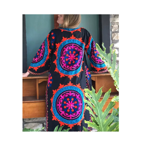 Kimono Suzani Hecho <span class=keywords><strong>a</strong></span> <span class=keywords><strong>Mano</strong></span>, Chaqueta Larga <span class=keywords><strong>de</strong></span> Estilo Bohemio con Bordado Tradicional <span class=keywords><strong>para</strong></span> <span class=keywords><strong>Mujer</strong></span>, Ropa <span class=keywords><strong>de</strong></span> Moda Étnica - Product Image 2
