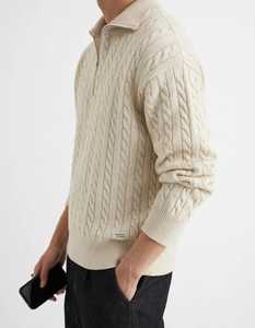 Pull en laine tricoté à col zippé pour homme, couleur unie, coupe classique, anti-boulochage, tissu tricoté, manches longues, décontracté - Product Image 5