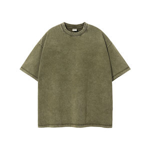 Camiseta de Manga Corta para Hombre, Cuello Redondo, Color Verde Oliva, Talla Grande, Estilo Casual, 100% Algodón Jersey, Tejido Lavado - Product Image 1
