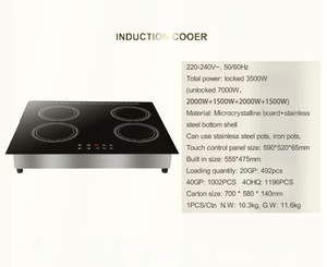 Table de cuisson à induction 4 brûleurs, panneau en verre trempé, commande tactile, cuisinière électrique de comptoir pour la maison, 2000W x 2 + 1500W x 2 - Product Image 3