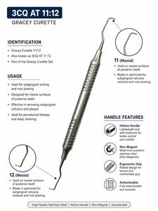 KIMBEL 11/12 Gracey Curette Dental Scaler Hollow Handle Non-Magnetic Stainless Steel Periodontal Instrument for Scaling - Product Image 5