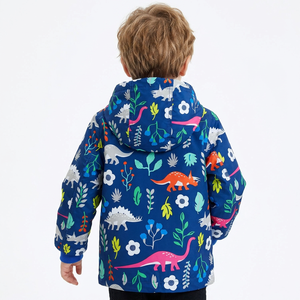 Veste à capuche pour garçons personnalisée, imprimé dinosaure, softshell en polyester, vêtement d'extérieur décontracté, bleu rose, fermeture éclair, style preppy, animalier - Product Image 3