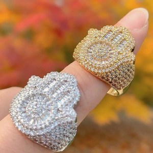 Mens Brass <b>24K</b> <b>Gold</b> Plated Hamsa Hand Cocktail <b>Ring</b> with Moissanite Micro Pave Bohemia Style Fashion <b>Ring</b> - Product Image 6