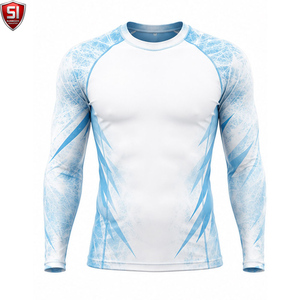 Maillot de compression unisexe à manches longues avec impression par sublimation, col rond, manches intégrales, anti-transpiration, séchage rapide, pour le sport - Product Image 1