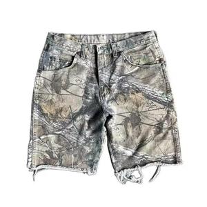 Summer Casual Vintage Distressed Baggy <b>Camo</b> <b>Cargo</b> <b>Shorts</b> for Men Custom Camouflage 100% Cotton Solid Pattern Streetwear Style - Product Image 4