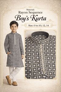 <b>Boys</b> Rayon Sequence <b>Kurta</b> Pajama Set Charcoal Grey Ethnic Festive Wedding Wear Kids Indian Clothing 0-14 Years Wholesale - Product Image 2